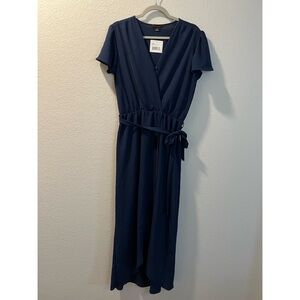 Women’s new Fraiche blue mock wrap maxi dress size large L